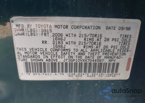 1999 Toyota Rav4 z USA, uszkodzony, nr VIN JT3GP10VXX7044587